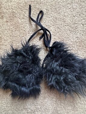 Fuzzy Black Faux Fur Bra Top